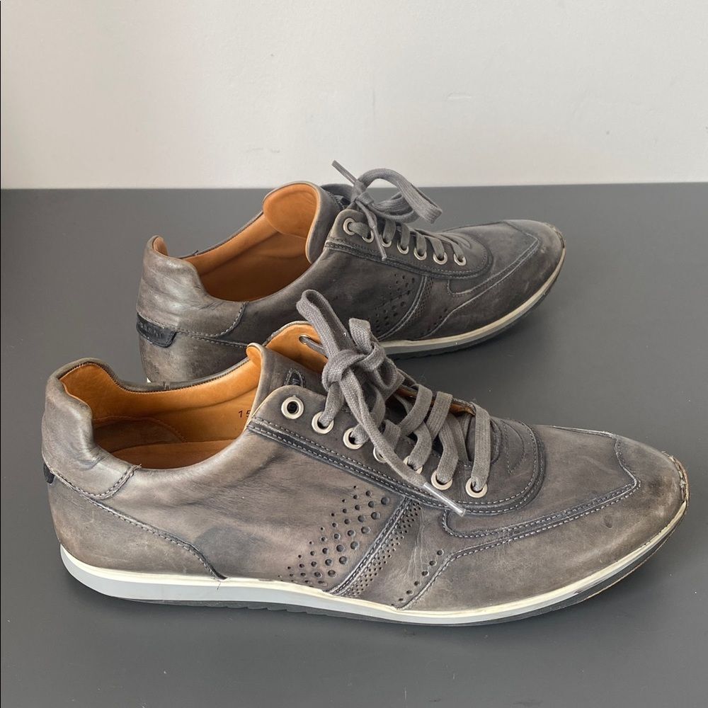 Magnanni Cristian Sneakers Distressed Gray Color Leather Lace-Up 9.5 Sleek